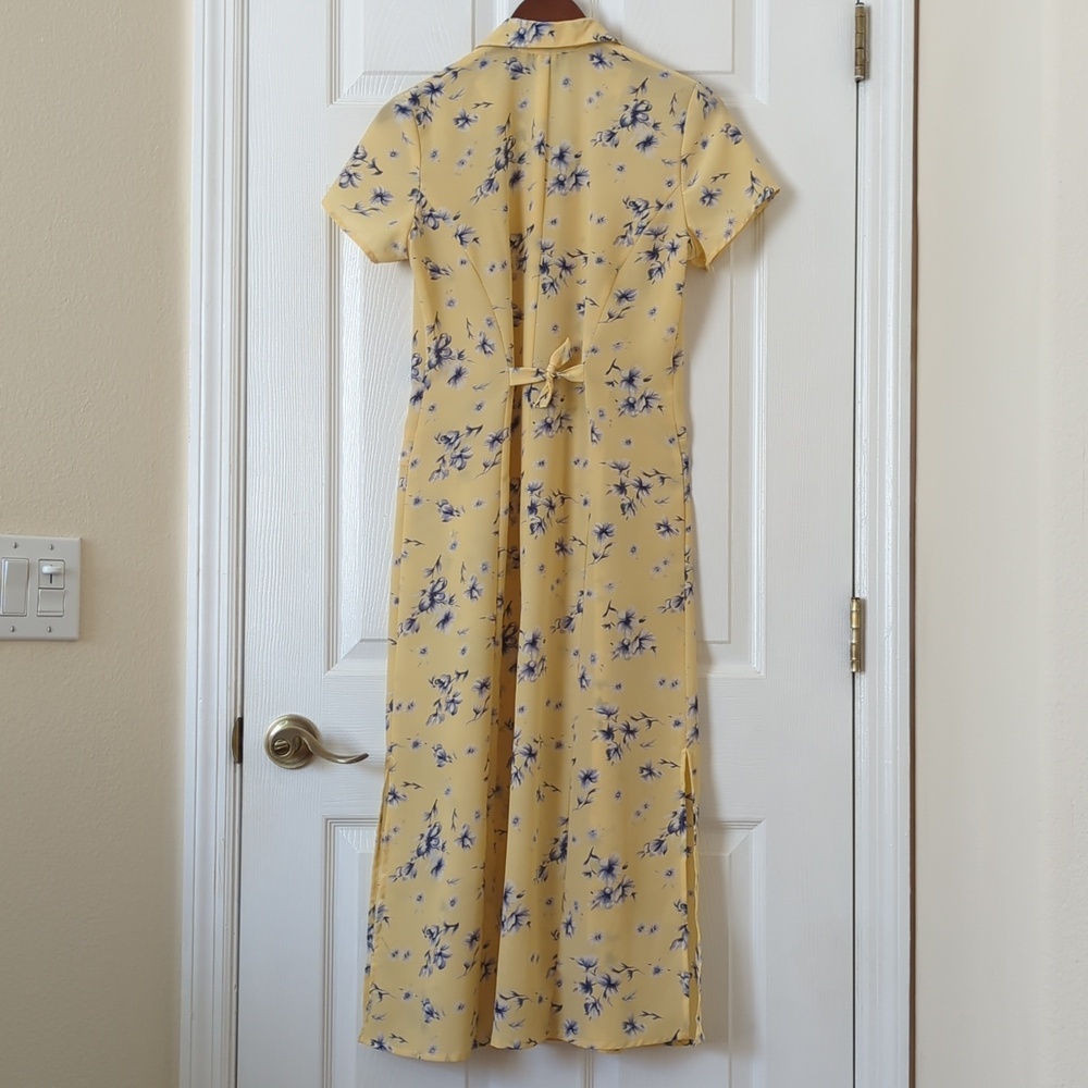 Christy Lyn 90's Vintage Floral Short Sleeve Button Front Midi Dress Yellow 4 - Picture 11 of 14